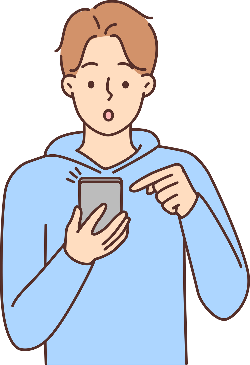 Stunned man shocked with message on cellphone